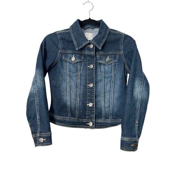 Est 1989 Place Jacket Girls Size L 10/12 Denim Button Front Stretch Blue Denim - Picture 1 of 10